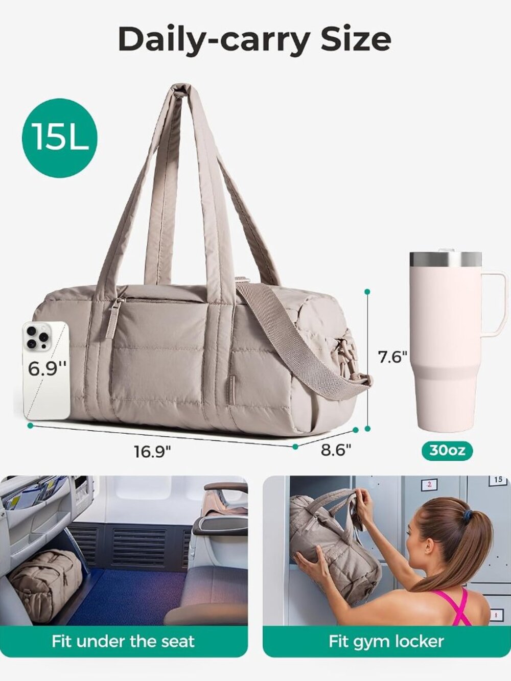 Reiki Gym Bag for Women Puffy Yoga Mat Travel Weekender Duffle Bag | Lint-Resist - Picture 2 of 9